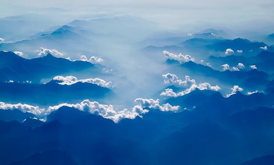 clouds mountains blue